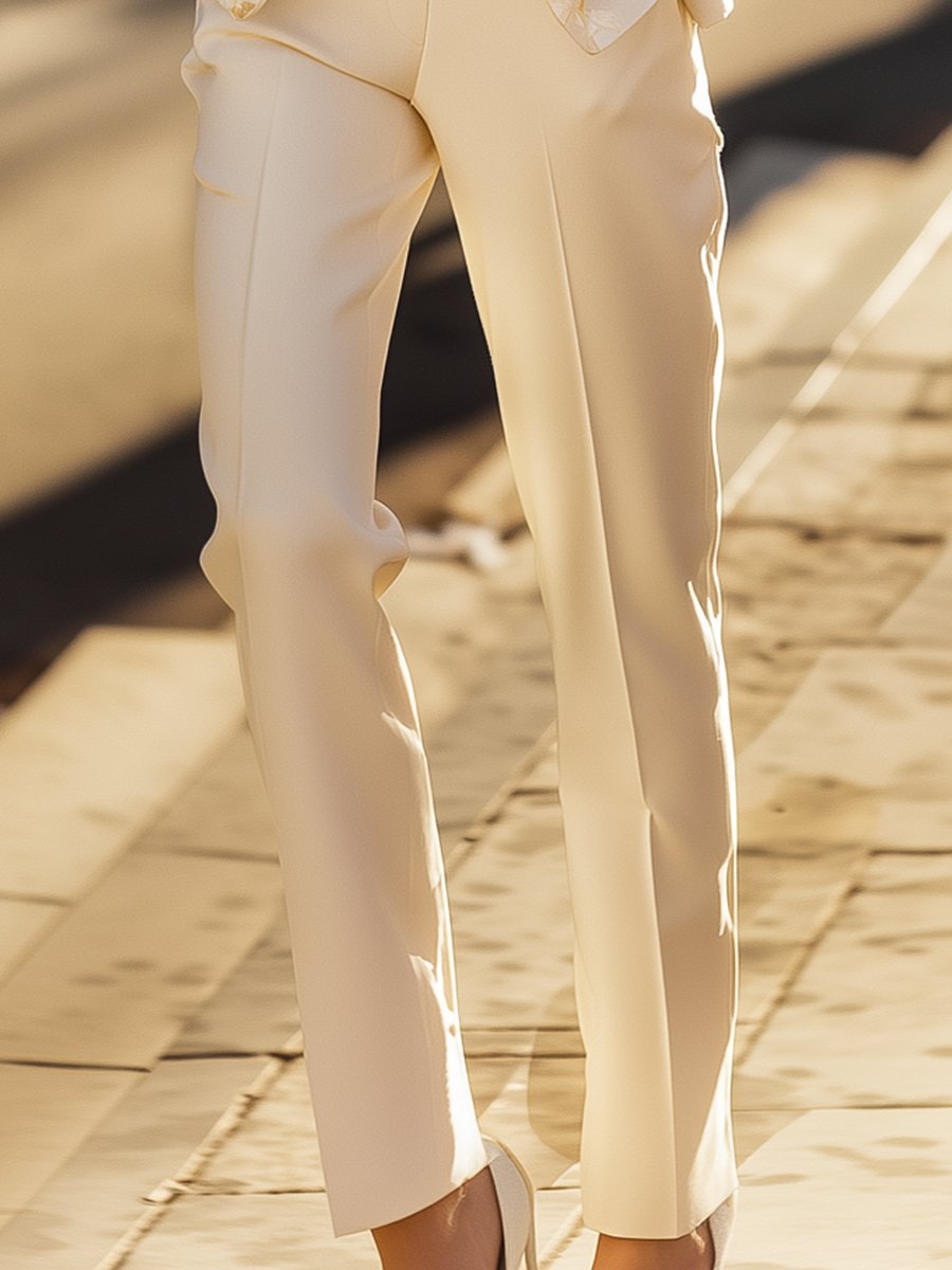 Stylish Cream Suit with Subtle Golden Floral Accents