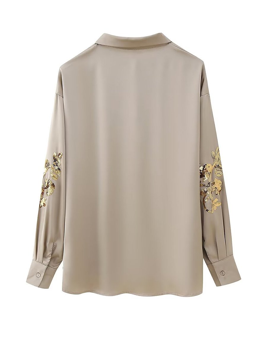 Sequin Embroidered Loose Long-Sleeved Blouse