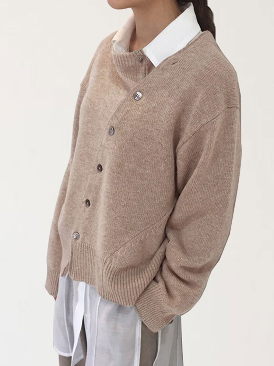 Asymmetric Buttoned Plain Cardigan