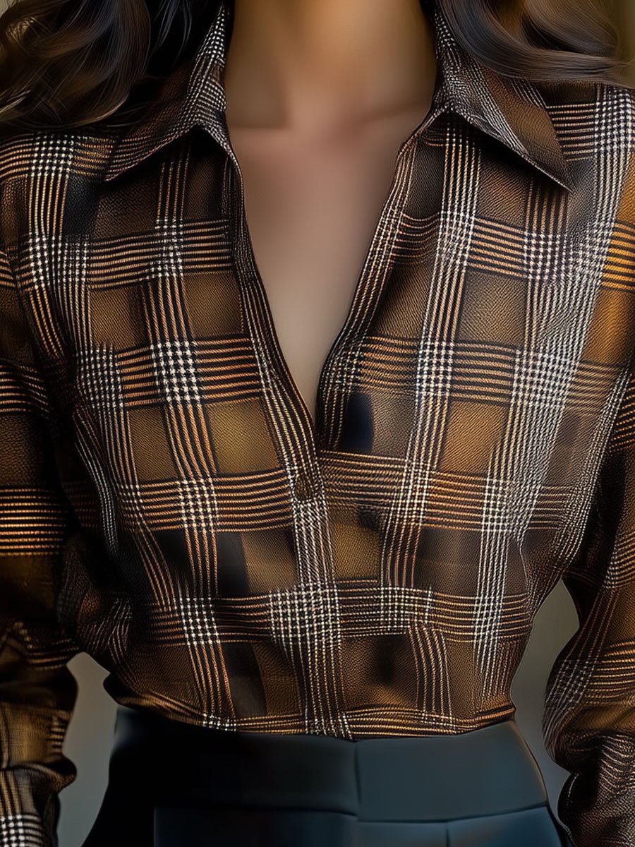 Sophisticated Plaid Satin Blouse