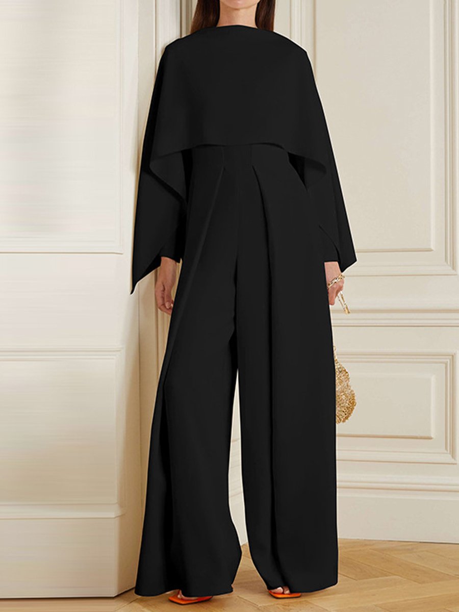 Chic Wide-Leg Jumpsuit with Draped Cape