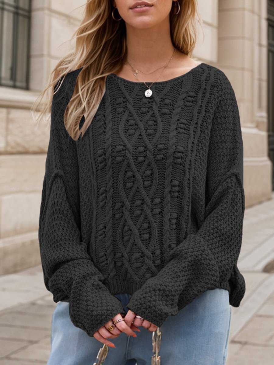 Round Neck Twisted Loose Pullover Sweater