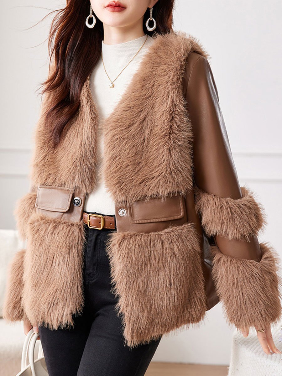 Plush Faux Fur Trimmed Leather Jacket
