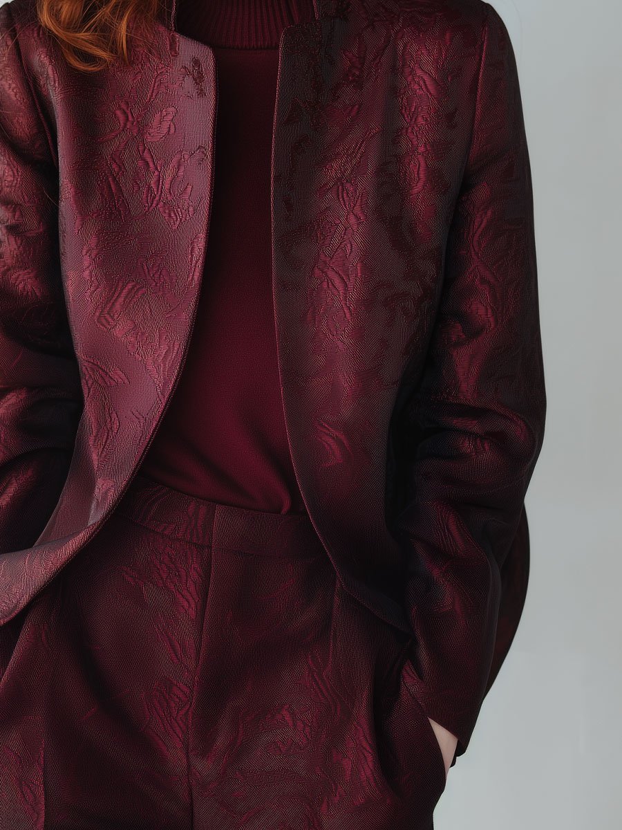 Elegant Burgundy Jacquard Jacket