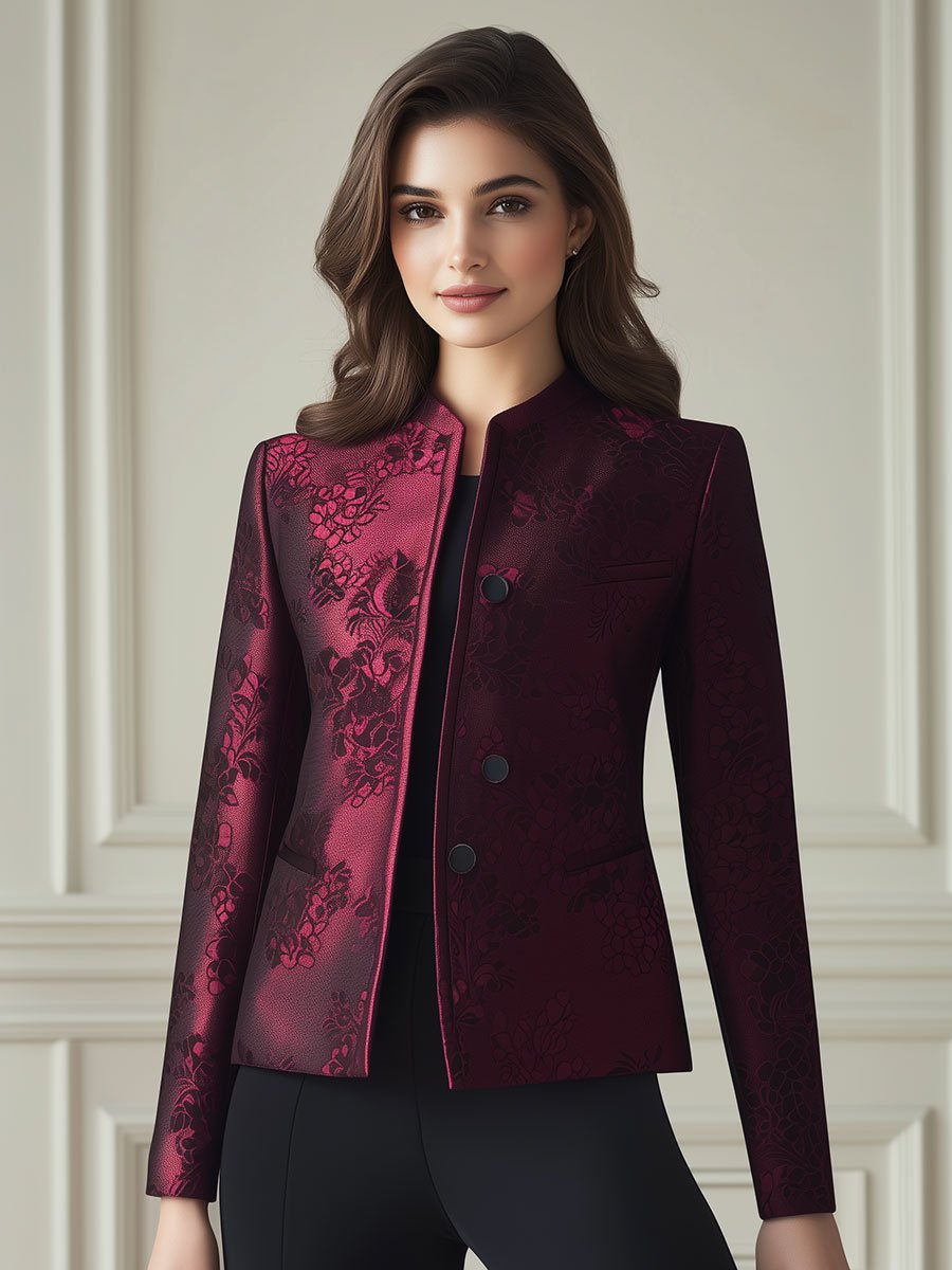 Burgundy Floral Jacquard Jacket