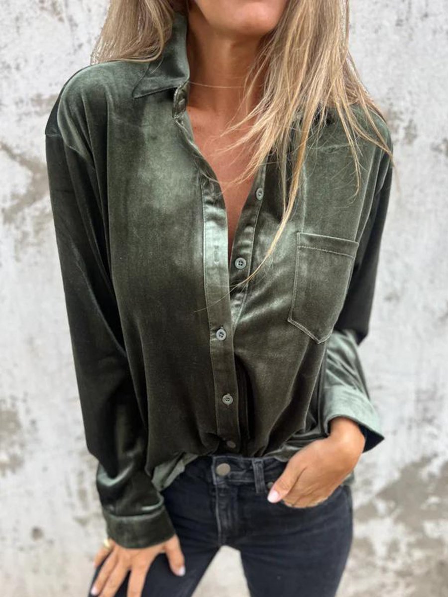Casual Chic: Velvet Long-Sleeve Shirt