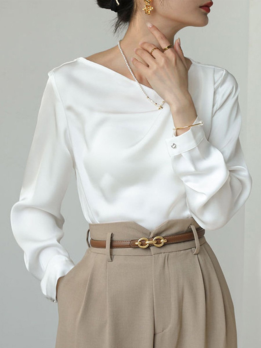 Elegant Draped Blouse with Asymmetrical Neckline