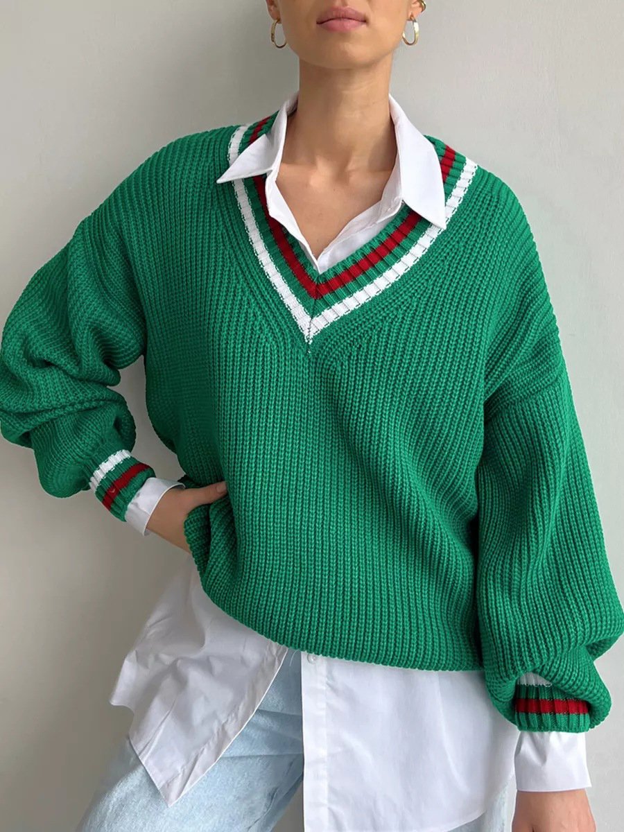 V-neck Long-sleeved Sweater