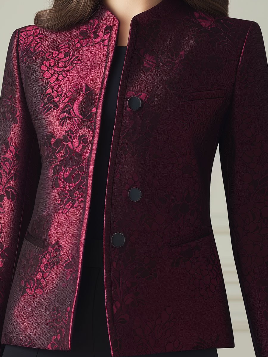 Burgundy Floral Jacquard Jacket