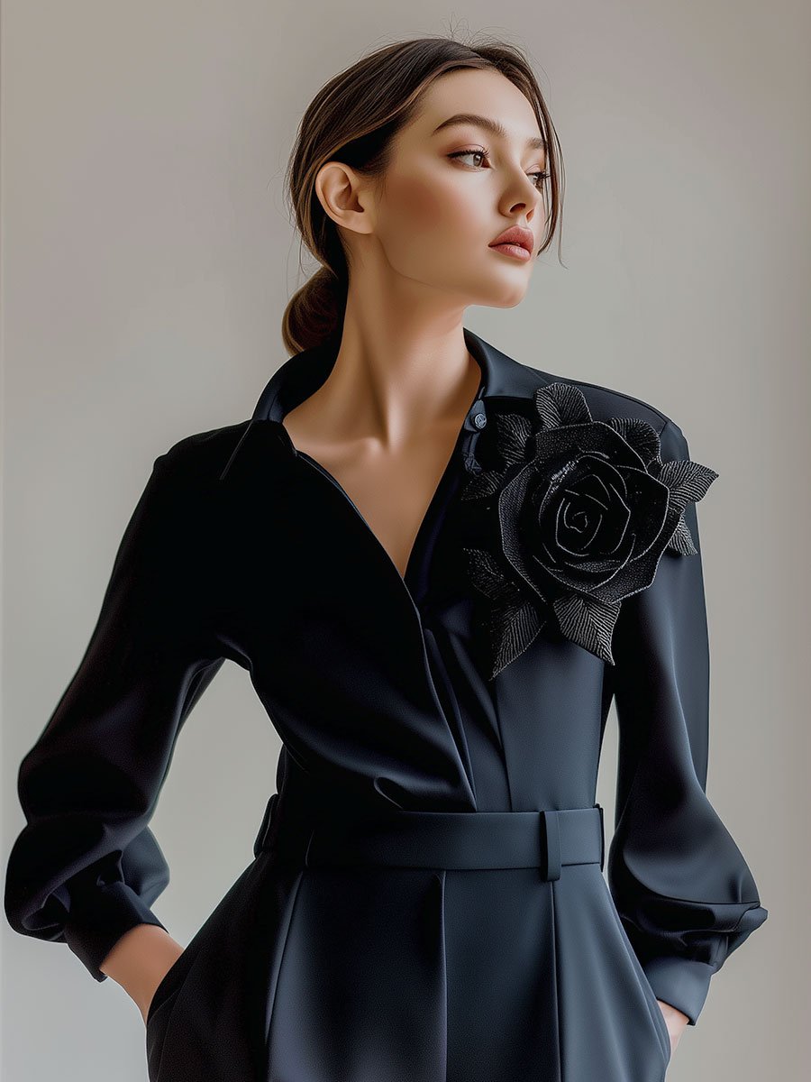 Black Rose Embellished Statement Blouse