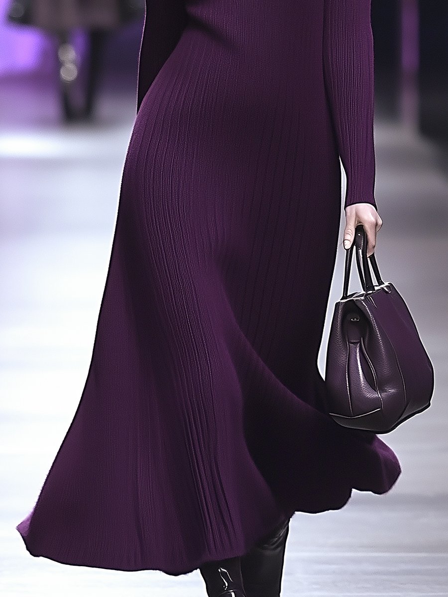 Classic Purple Turtleneck Dress