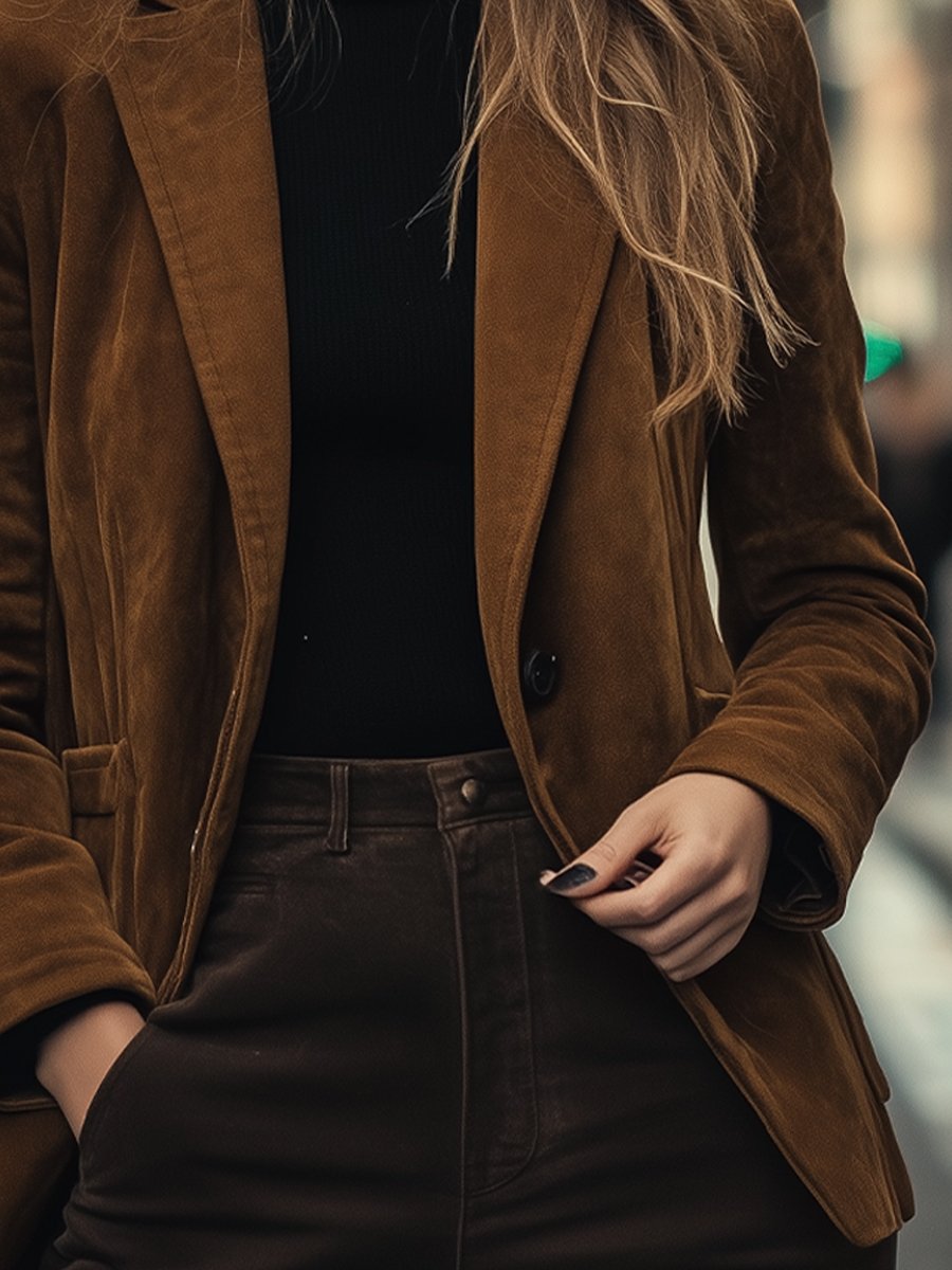 Chic Brown Suede Blazer with Classic Tailoring