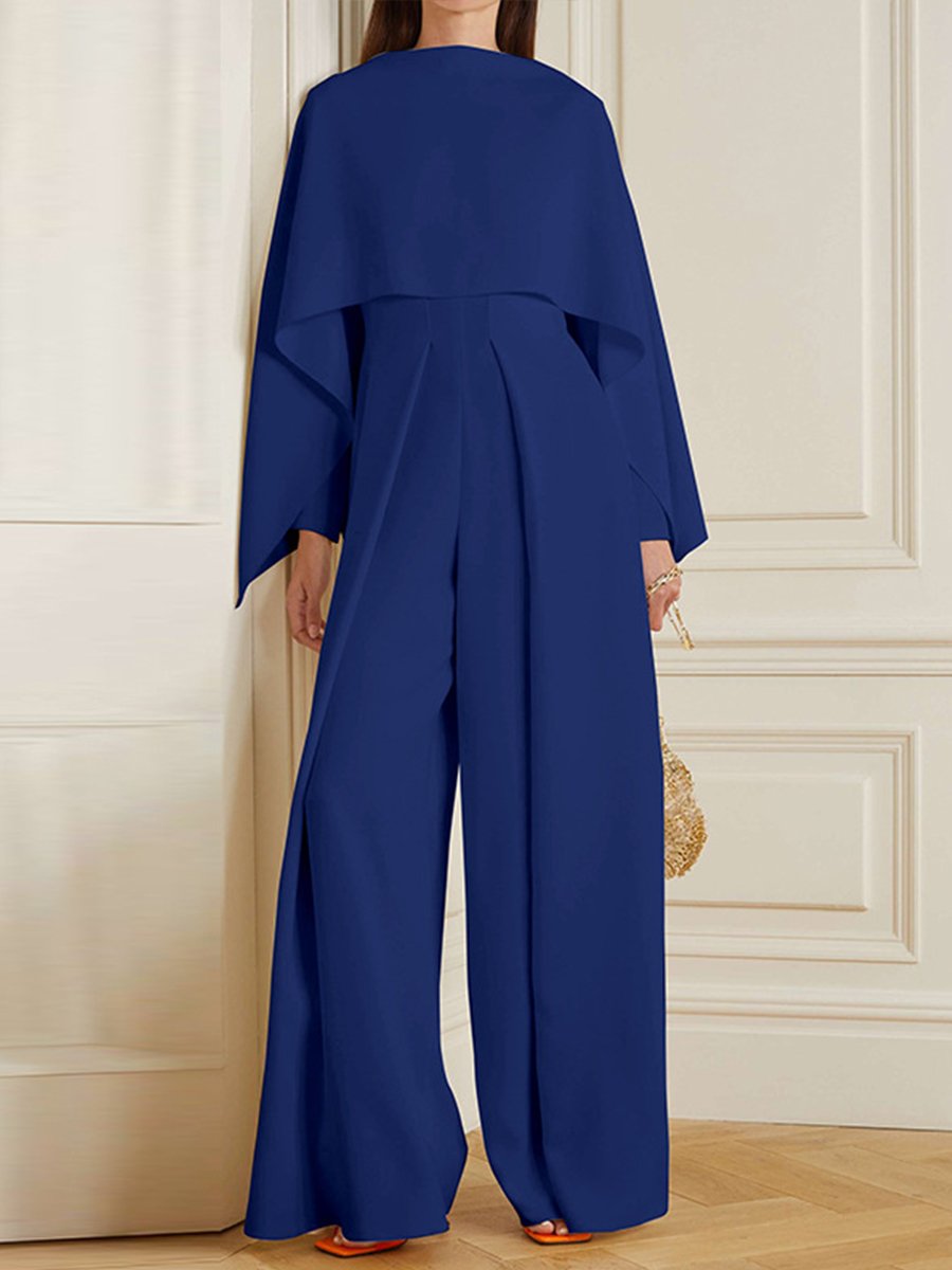 Chic Wide-Leg Jumpsuit with Draped Cape