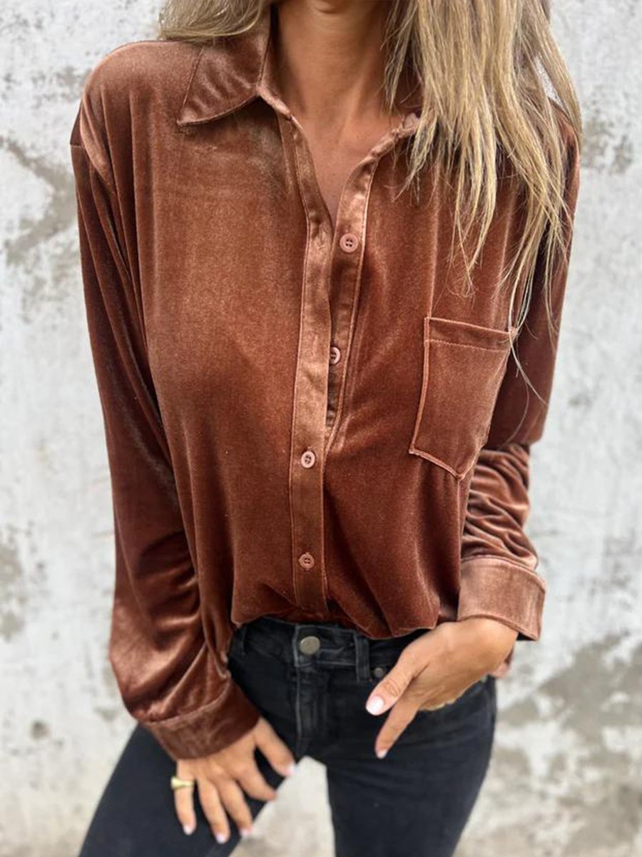 Casual Chic: Velvet Long-Sleeve Shirt