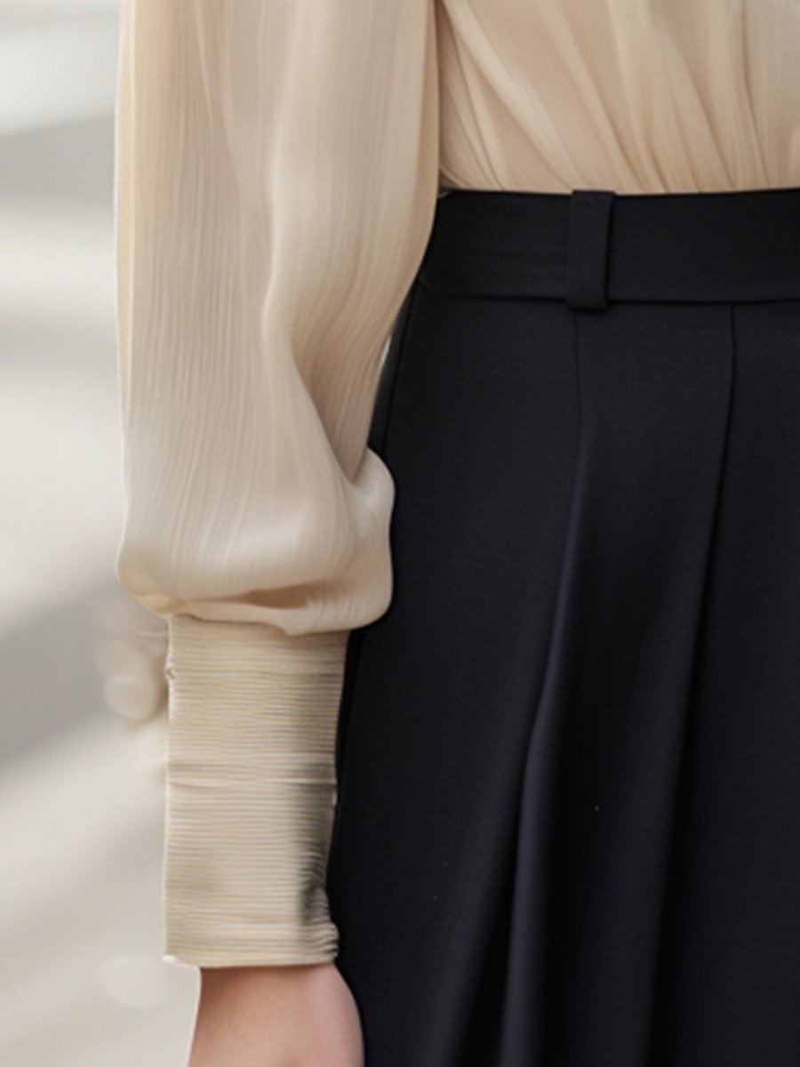 Elegant High-Neck Blouse with 3D Rose Embroidery