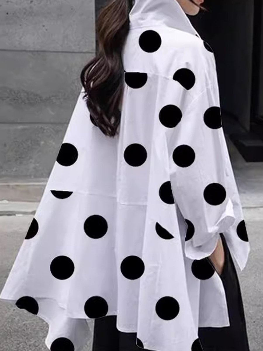 Shirt Collar Polka Dots Shift Elegant Top