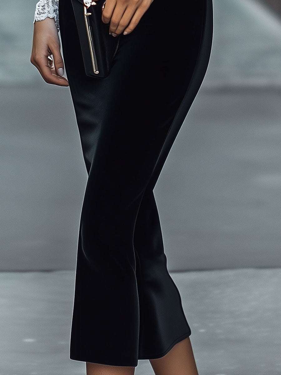 Black Velvet Dress with White Lace Accents