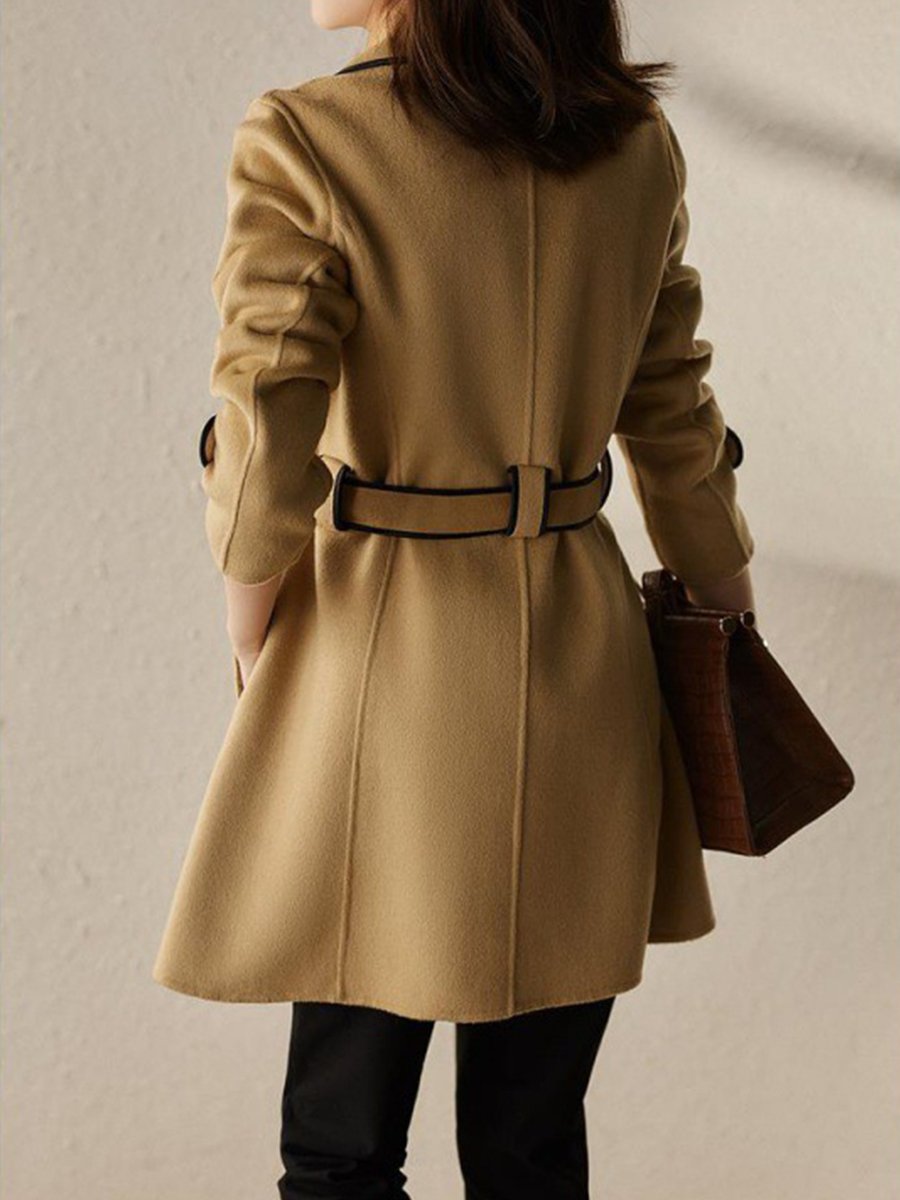 Chic Contrast-Trim Coat with Belt