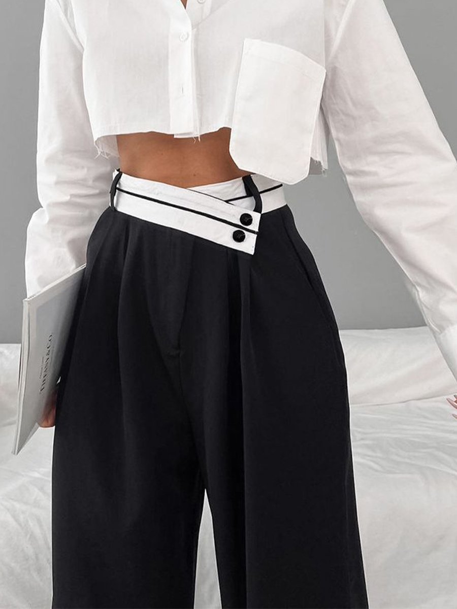 Chic Contrast: High-Waisted Black and White Wide-Leg Pants