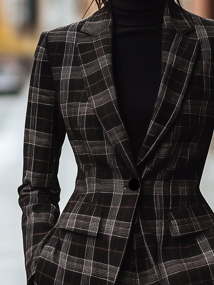 Black and Grey Plaid Blazer with Modern Tailoring