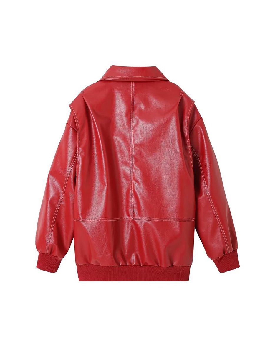 Fashionable Red Versatile Retro Leather Jacket