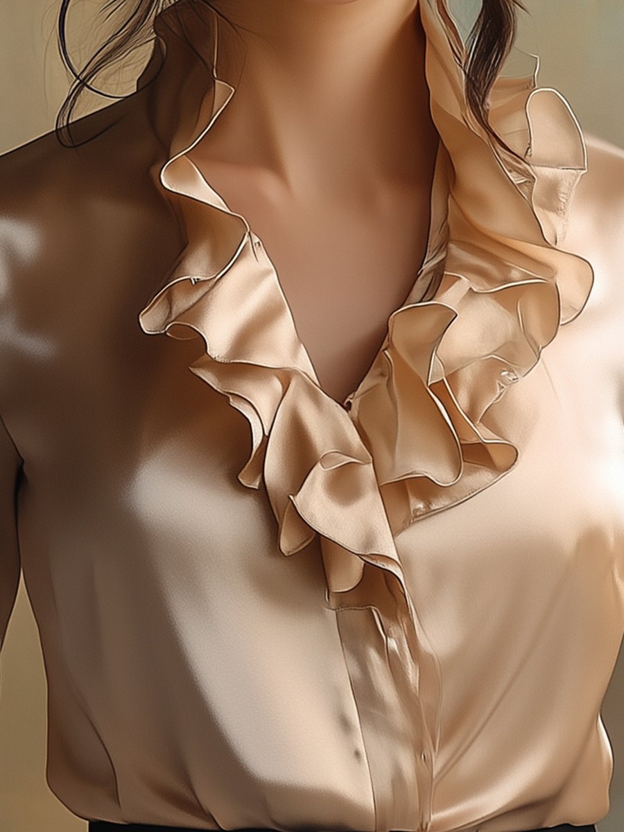 Elegant Satin Blouse with Romantic Ruffled Collar