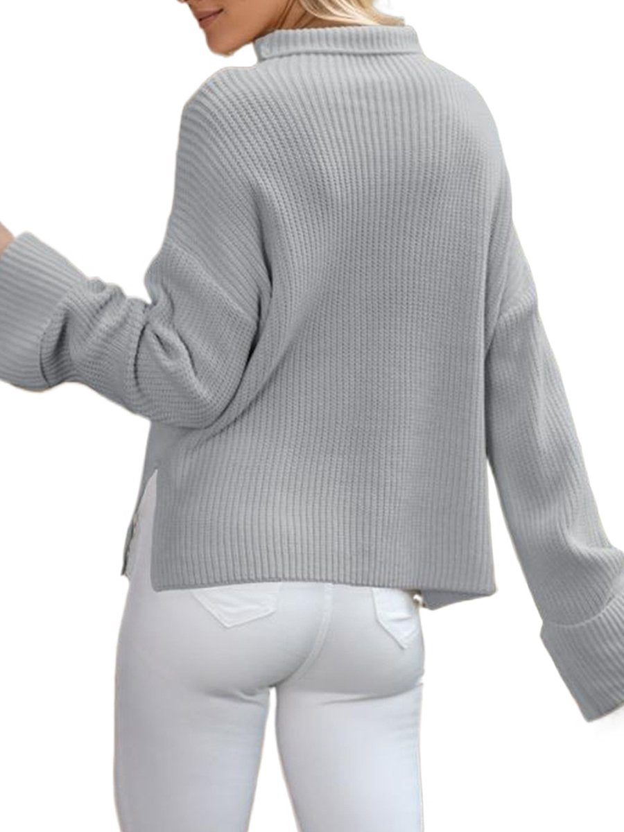 Cozy Plain Knit Sweater with Rolled Turtleneck