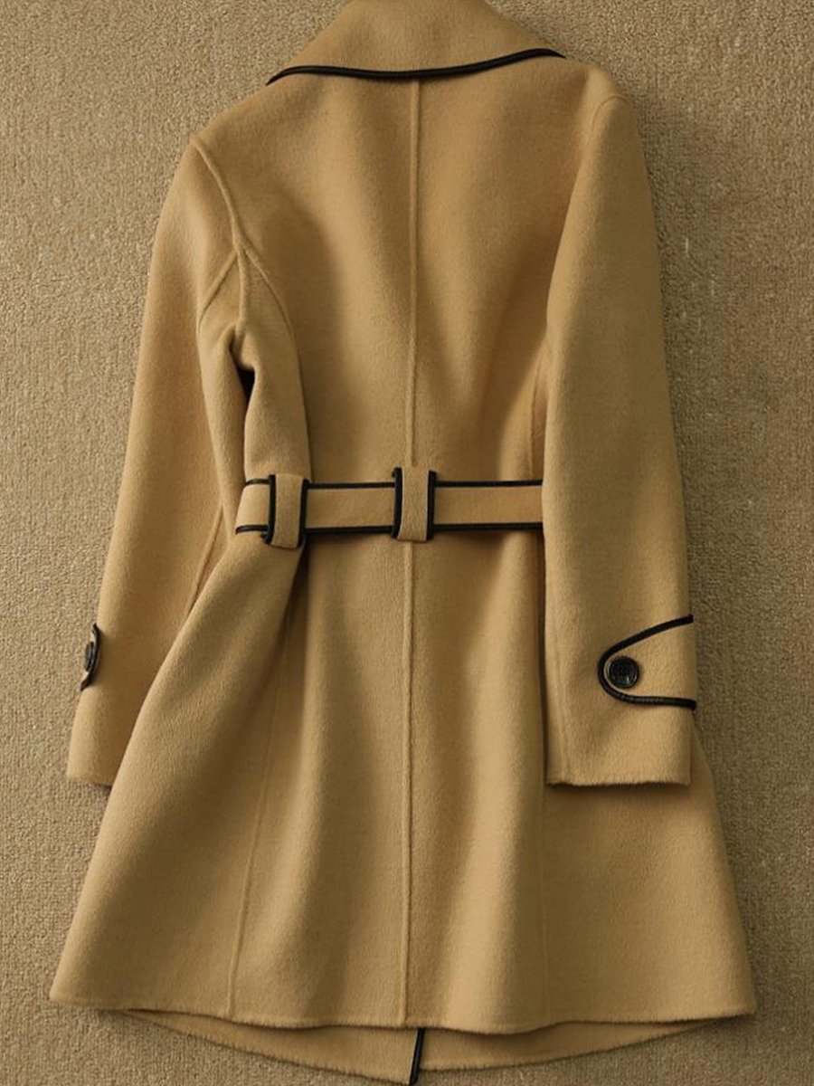 Chic Contrast-Trim Coat with Belt