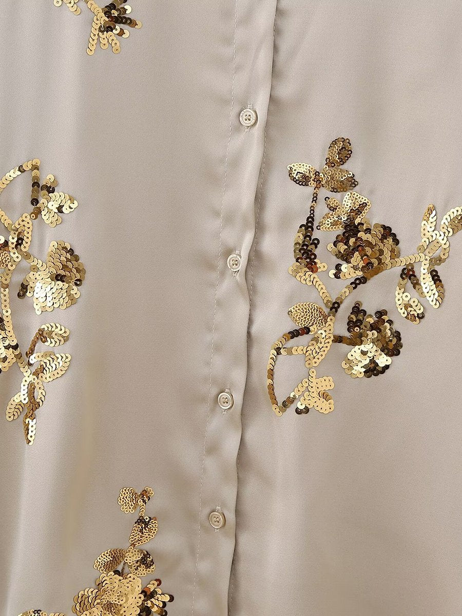 Sequin Embroidered Loose Long-Sleeved Blouse