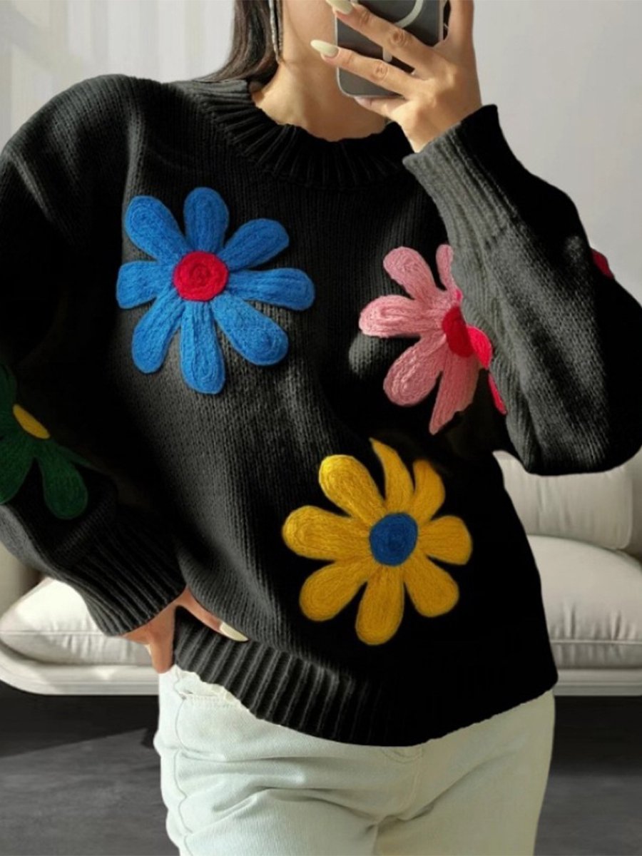 Playful Floral Embroidered Sweater