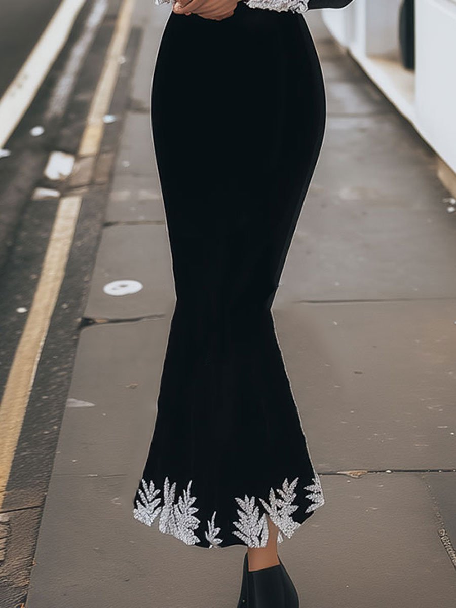 Black Velvet Dress with White Lace