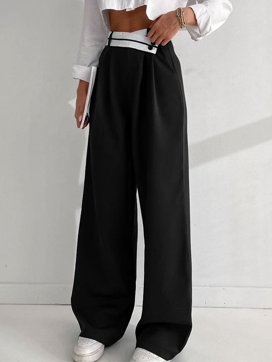 Chic Contrast: High-Waisted Black and White Wide-Leg Pants