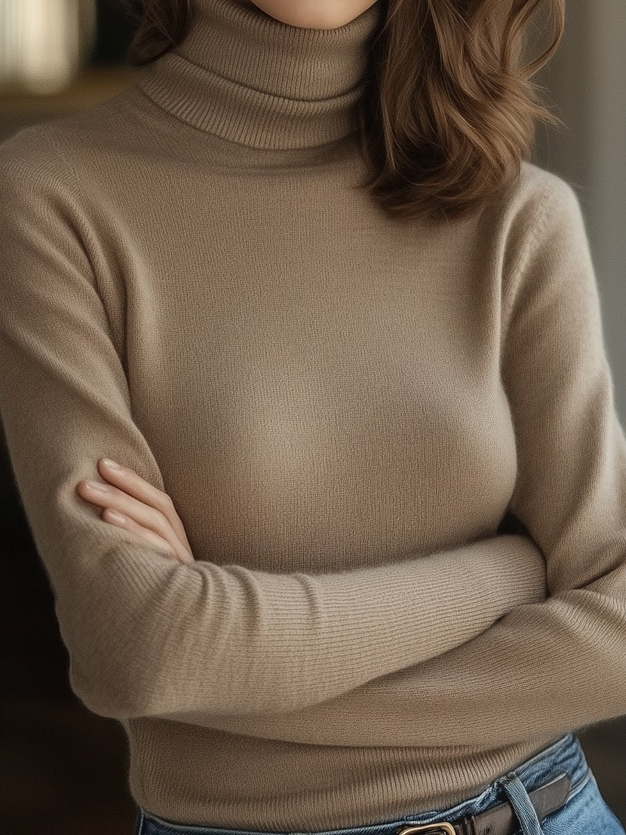 Classic Taupe Turtleneck Sweater with a Refined Silhouette