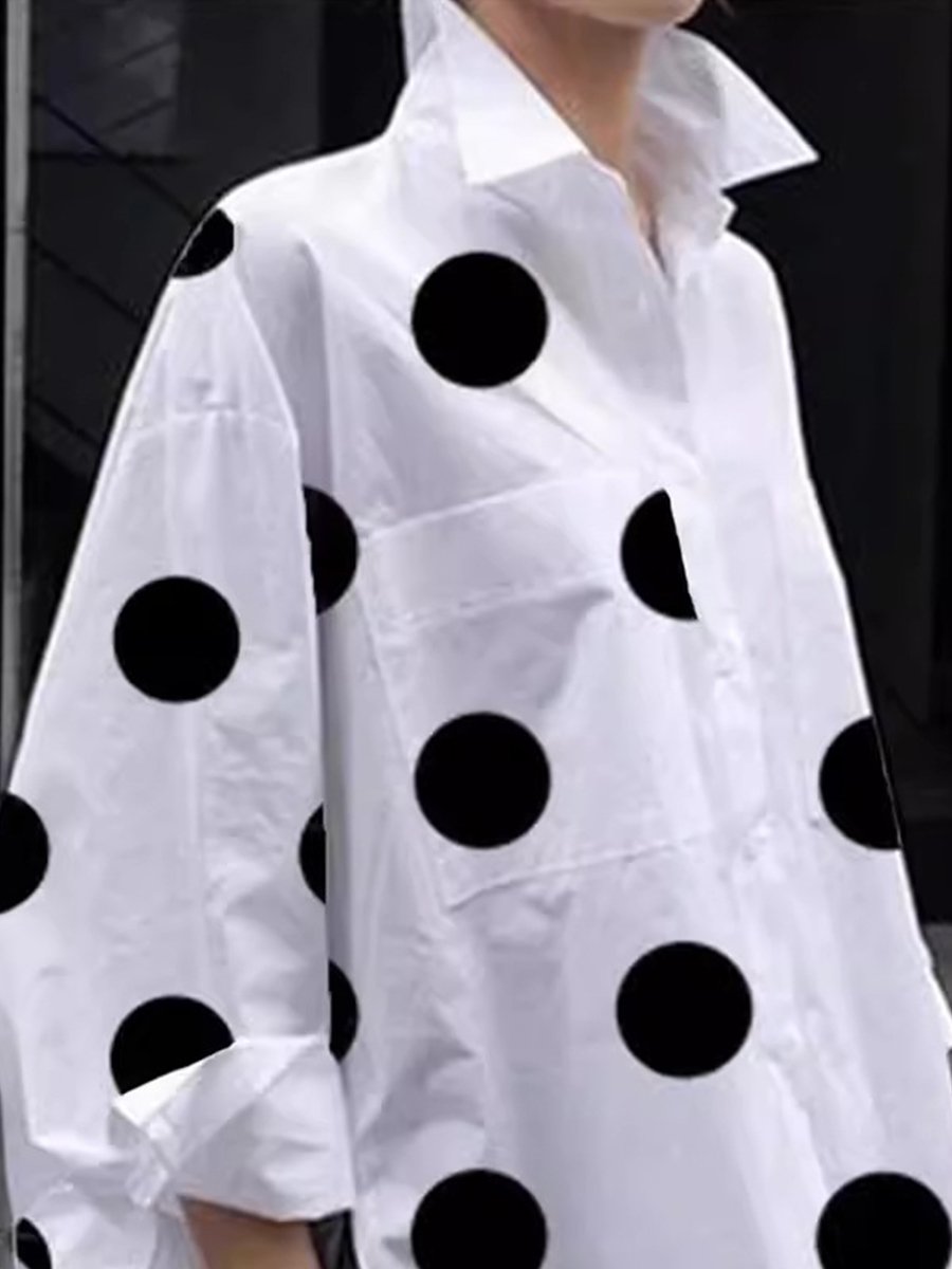 Shirt Collar Polka Dots Shift Elegant Top