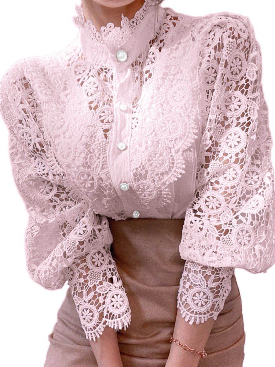 Vintage-Inspired Lace Blouse with Pearl Button Details