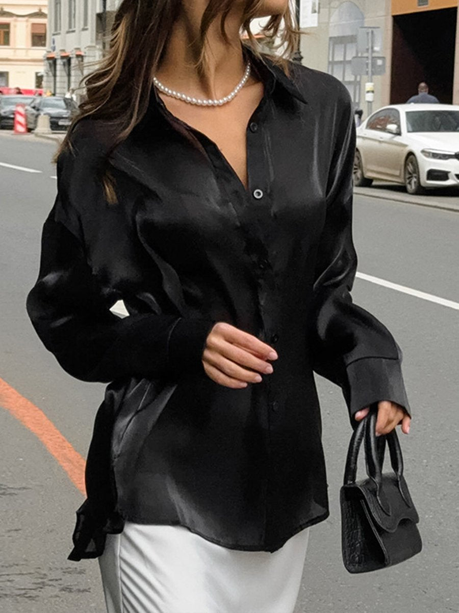 Silk Black Button-Up Blouse