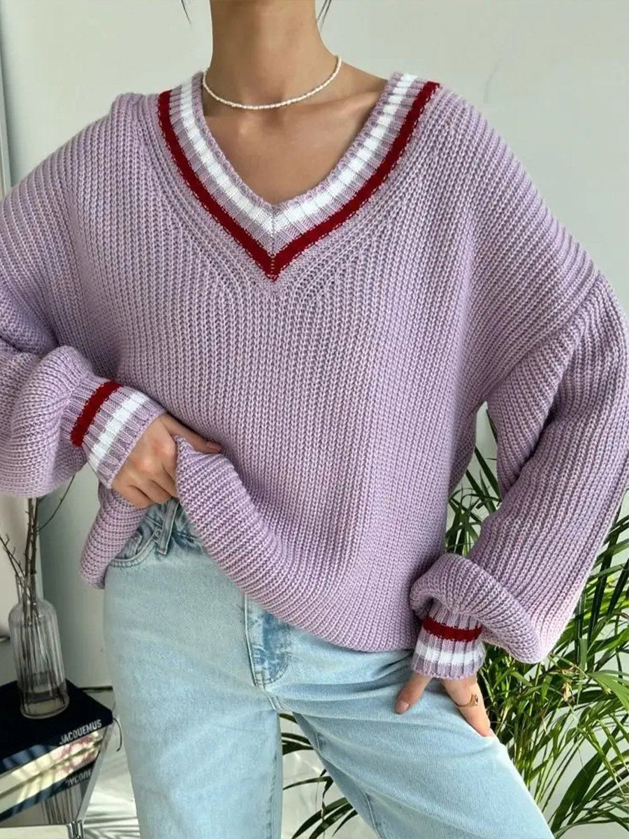 V-neck Long-sleeved Sweater