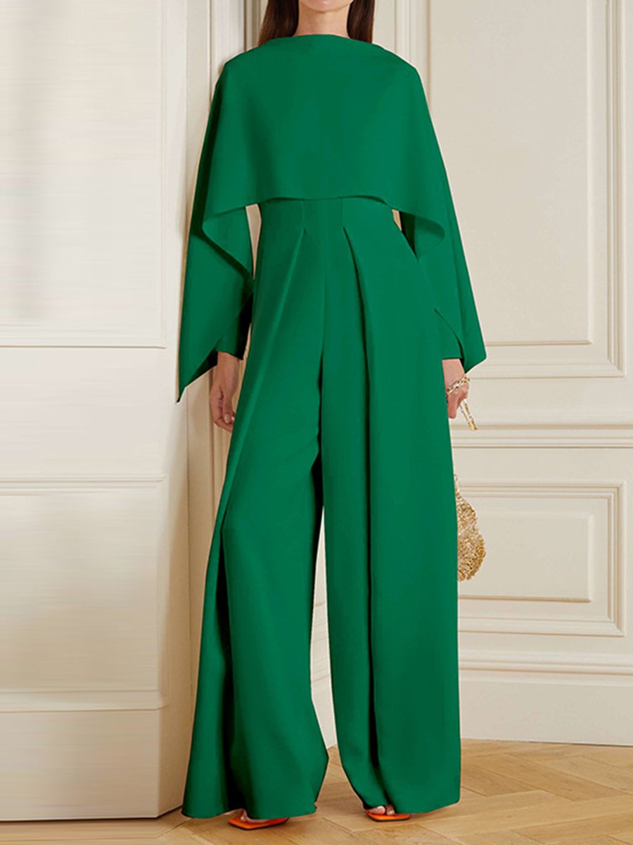 Chic Wide-Leg Jumpsuit with Draped Cape