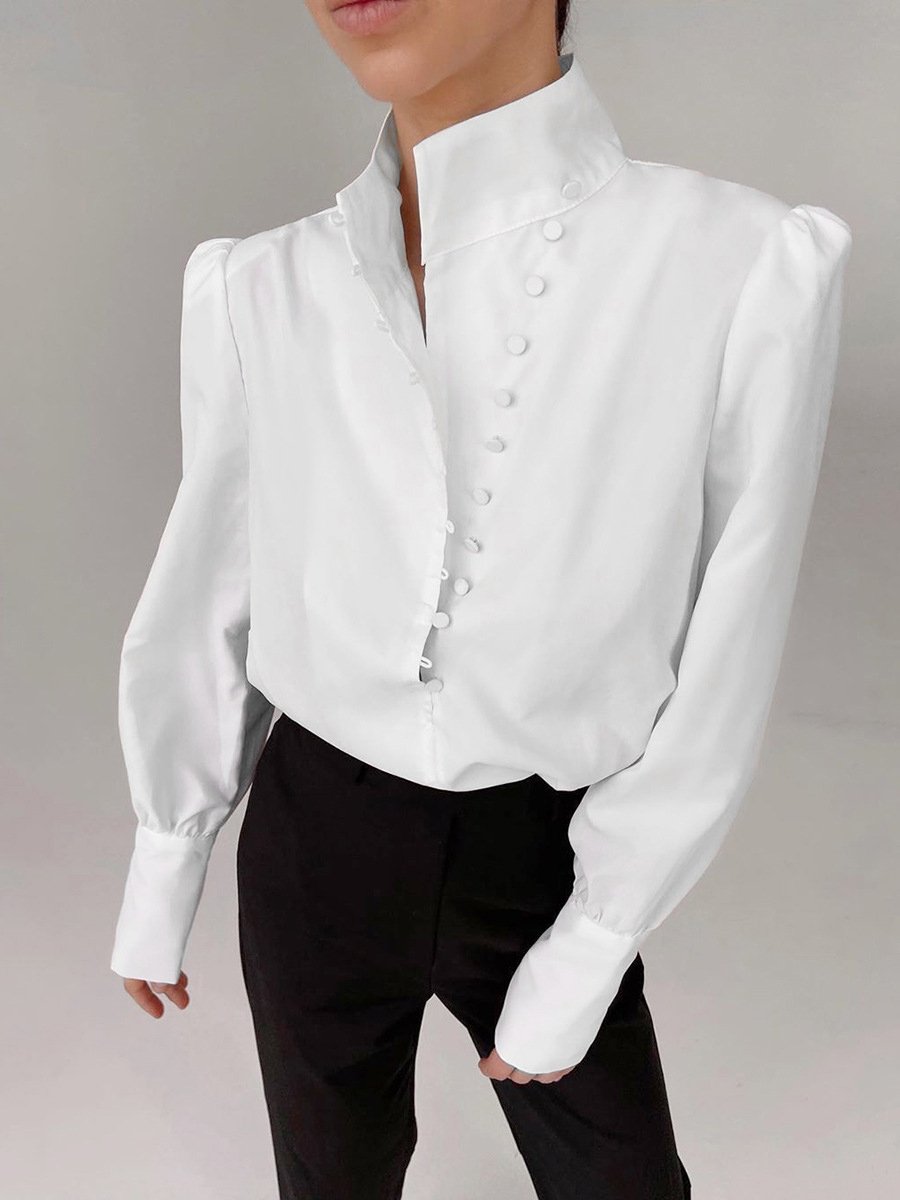 Chic High-Collar Button-Up Blouse