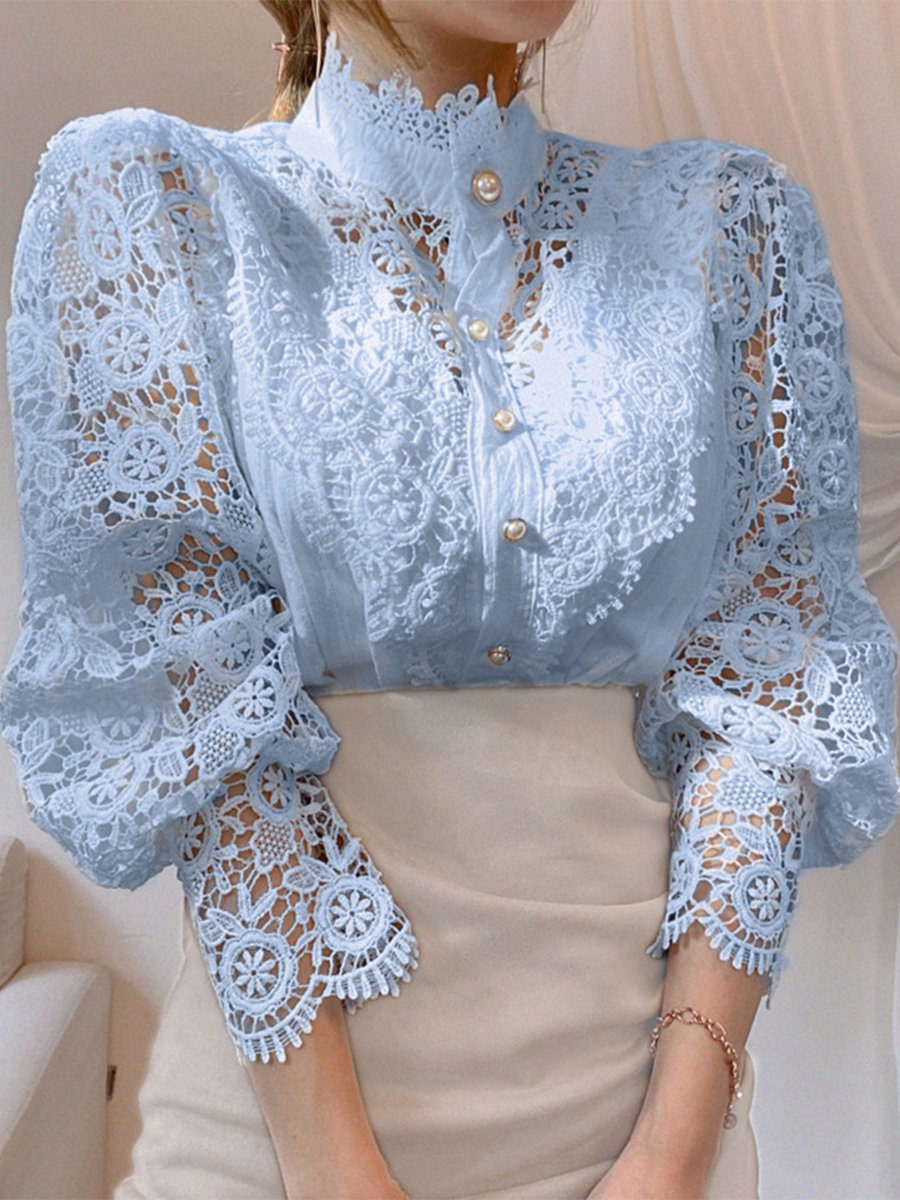 Vintage-Inspired Lace Blouse with Pearl Button Details